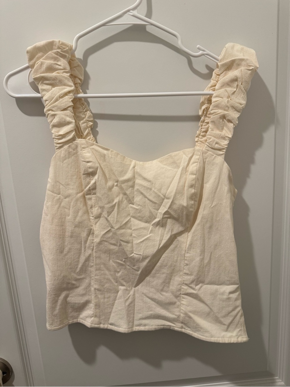 Abercrombie & Fitch Cream Ruffled-Strap Cotton Cami